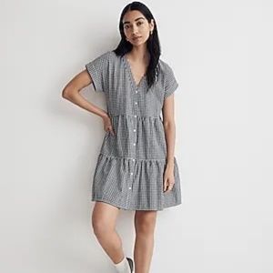 Madewell Cuff Sleeve Gingham Check Dress
